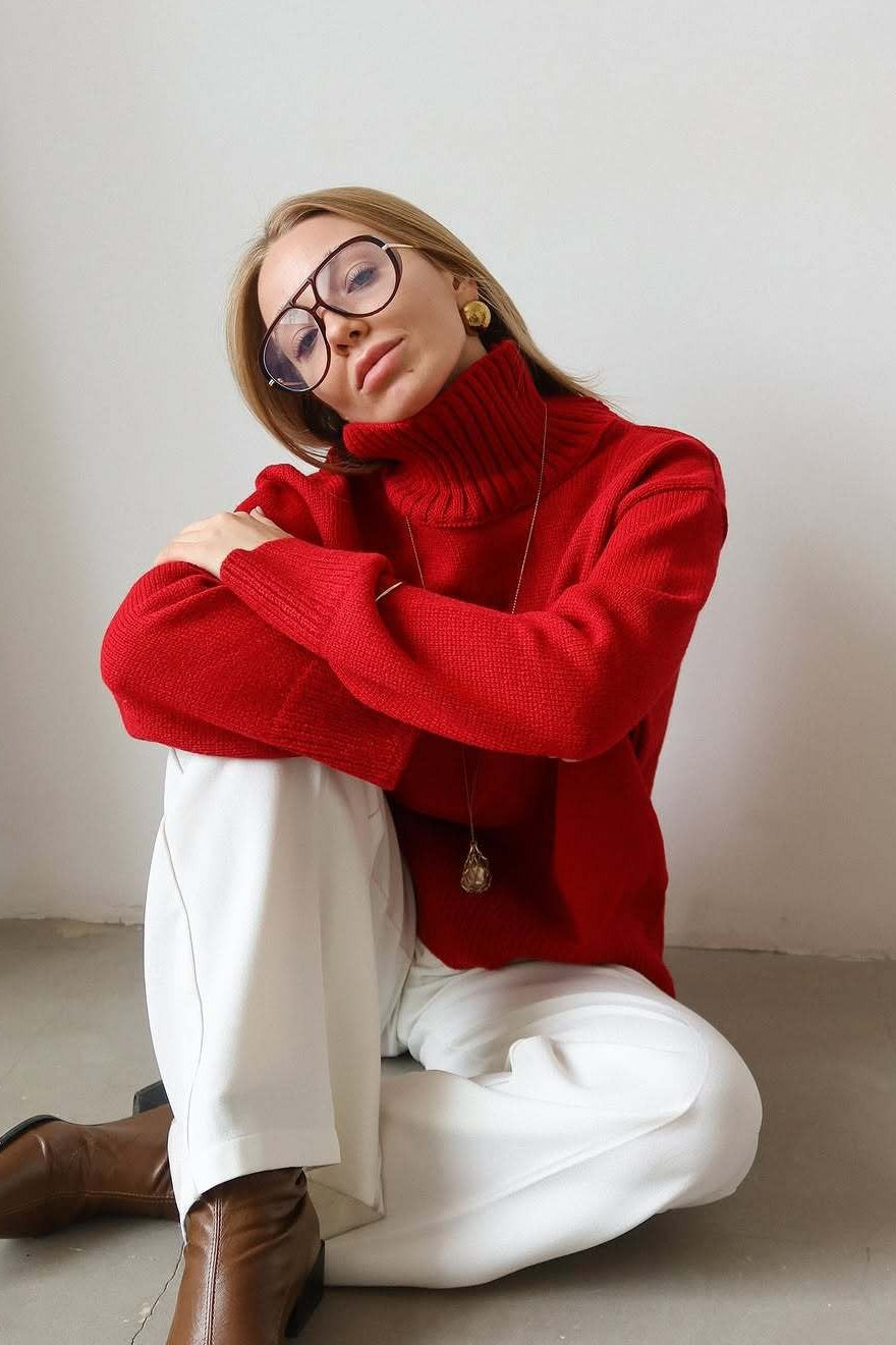 Oversized Solid Color Turtleneck Fashion Sweater