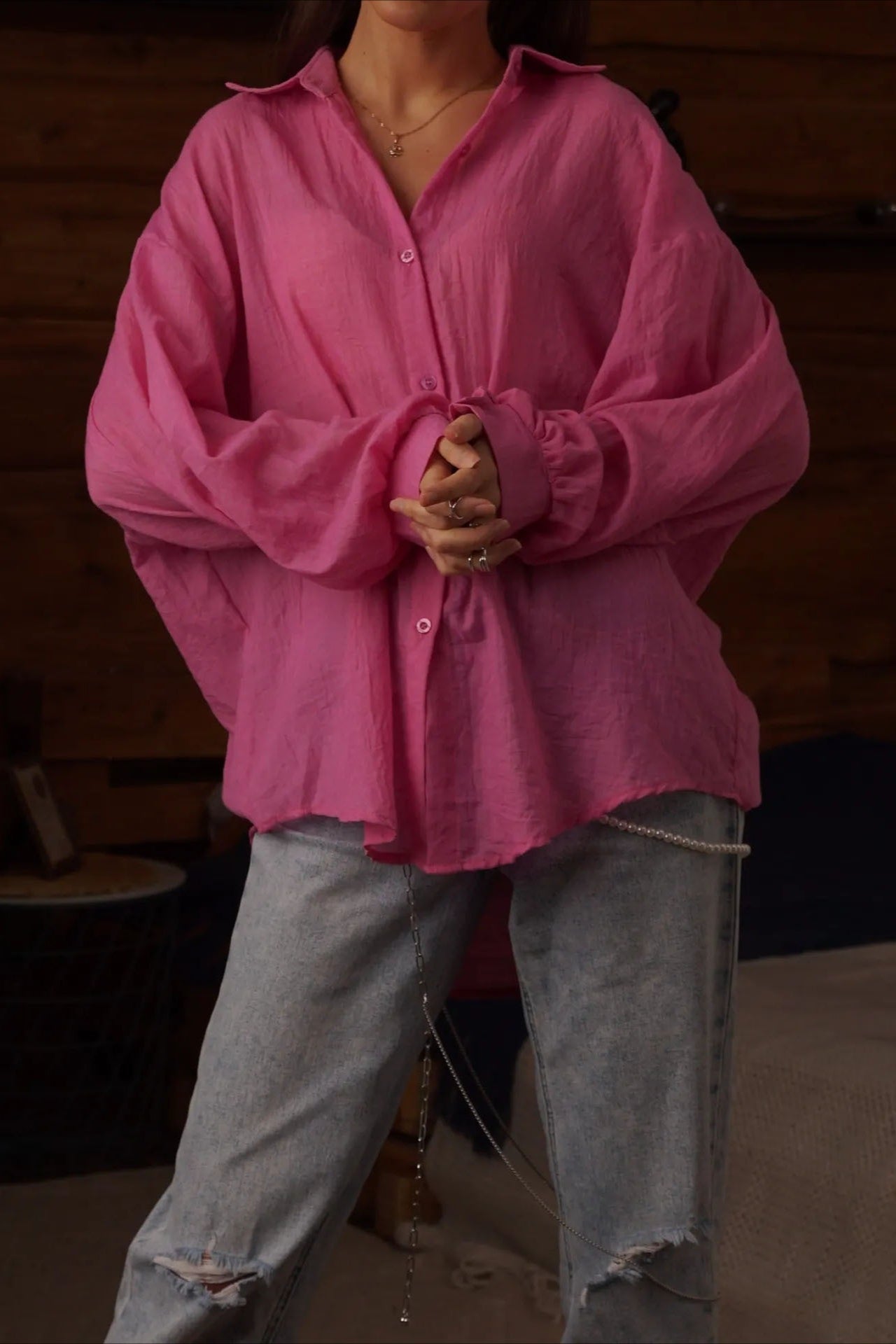 Blusa Casual Chic de Manga Longa e Cor Sólida