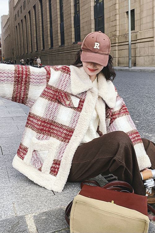 Karierte Sherpa-Jacke