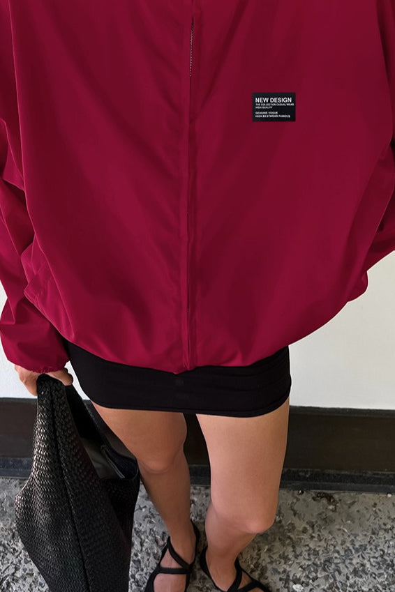 Red Stand Collar Loose Casual Street Fashion Trench Jacket