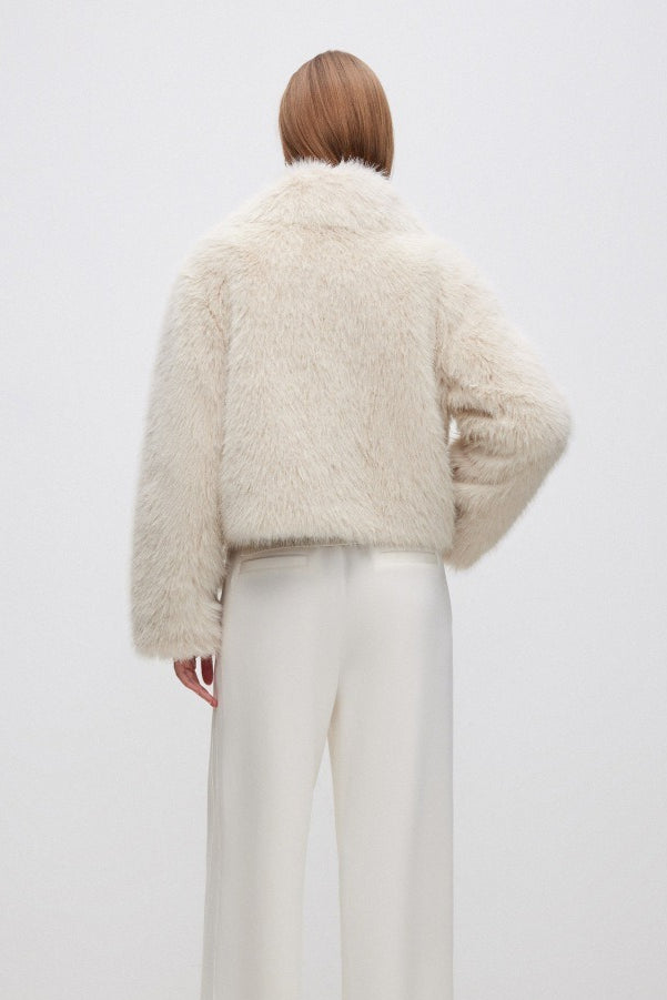 Casaco Acolchoado Grosso Quente com Gola Entalhada e Painéis em Plush