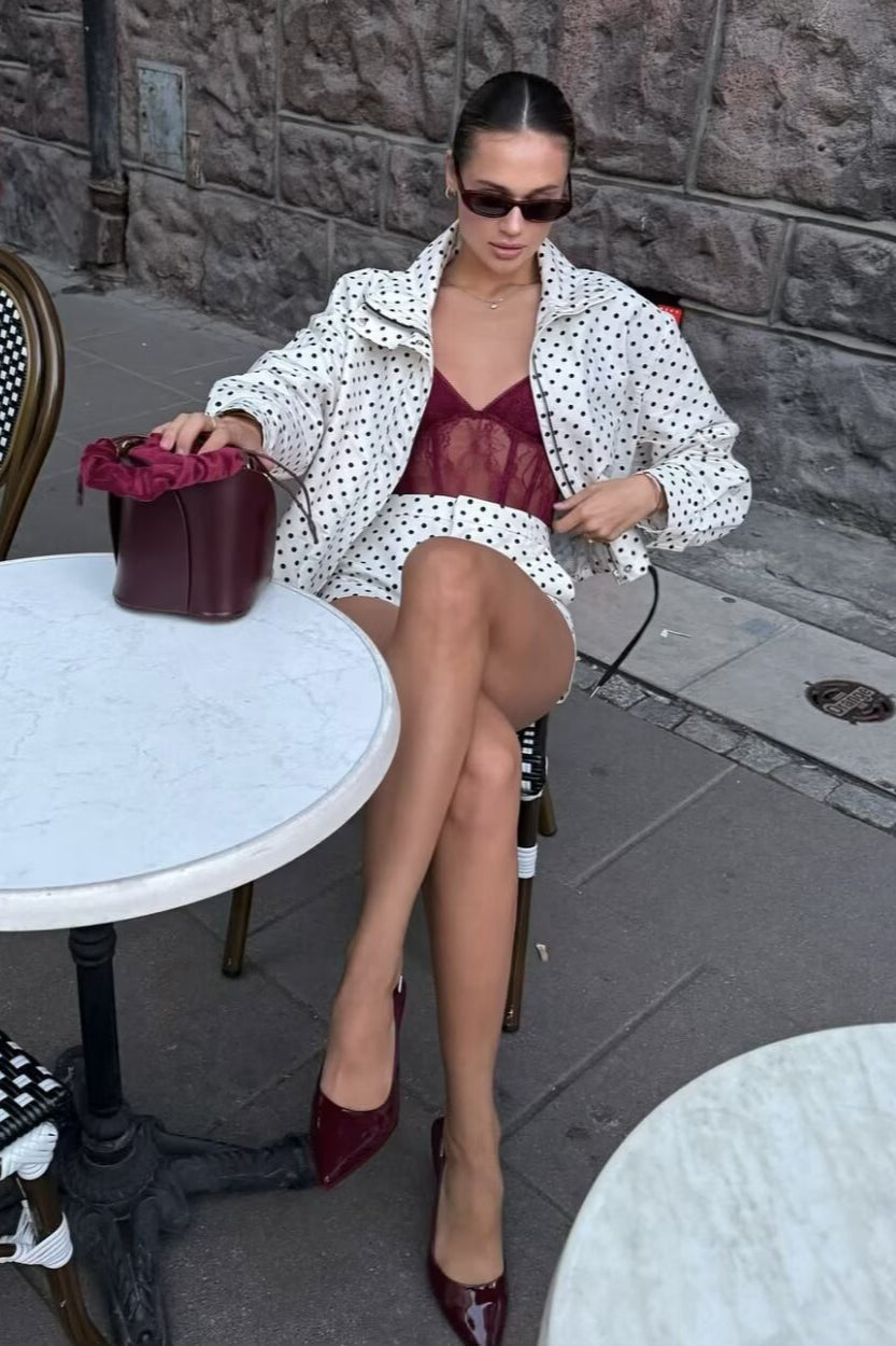 Oberteil mit Kordelzug und Tupfenmuster, zweiteiliges Set