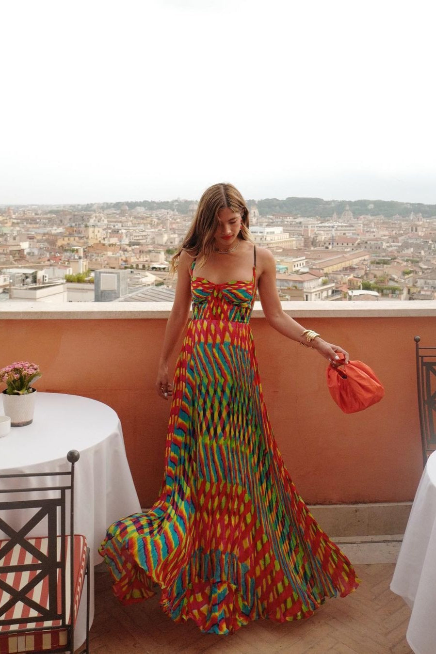 Vestito lungo bohemien da vacanza con spalline stampato