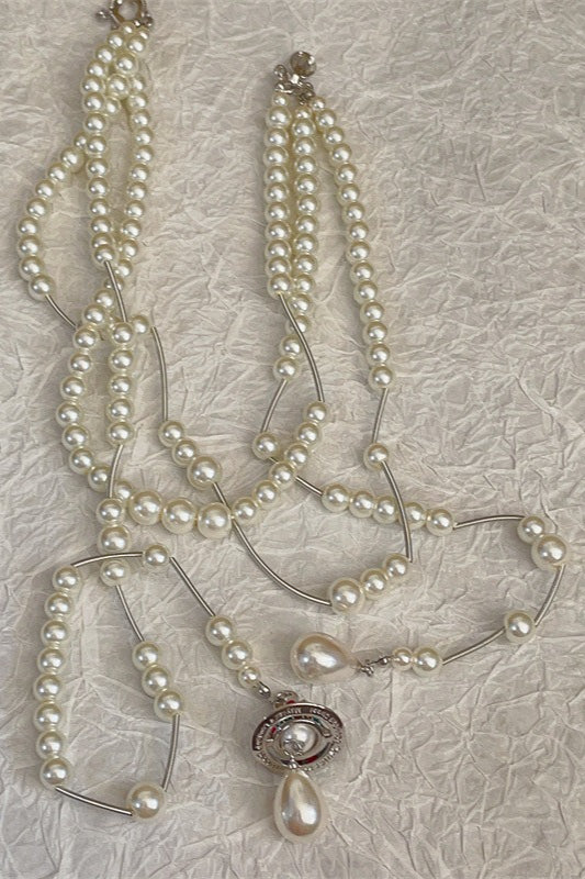 Collier Saturne à trois rangs avec pampilles Perle Brisée