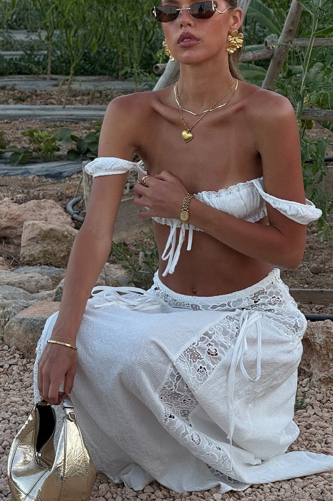 Ensemble jupe de plage et paréo taille découpée solide