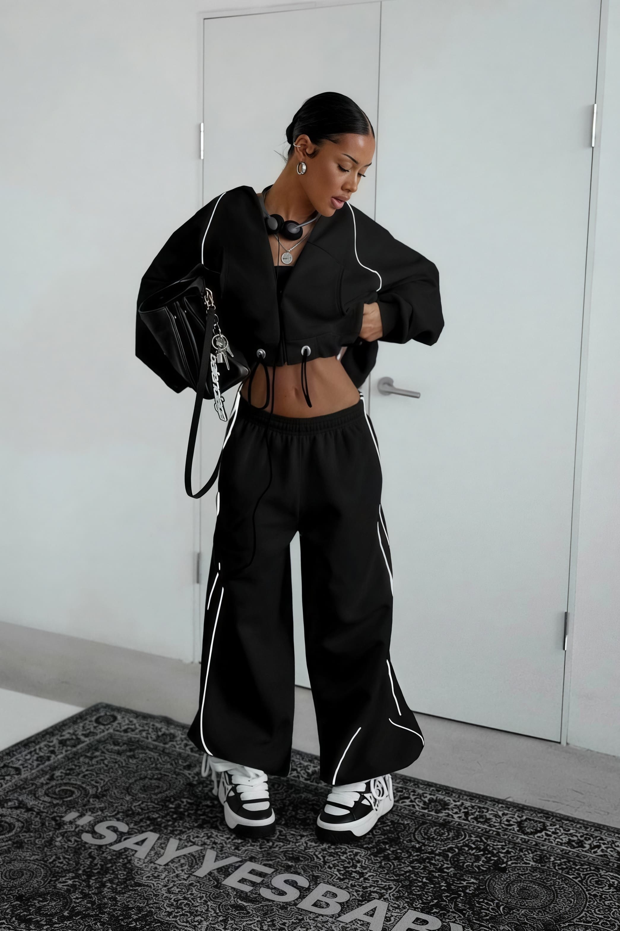 Farbblock Gestreifter Kapuzen-Reißverschluss Lockerer Zweiteiler