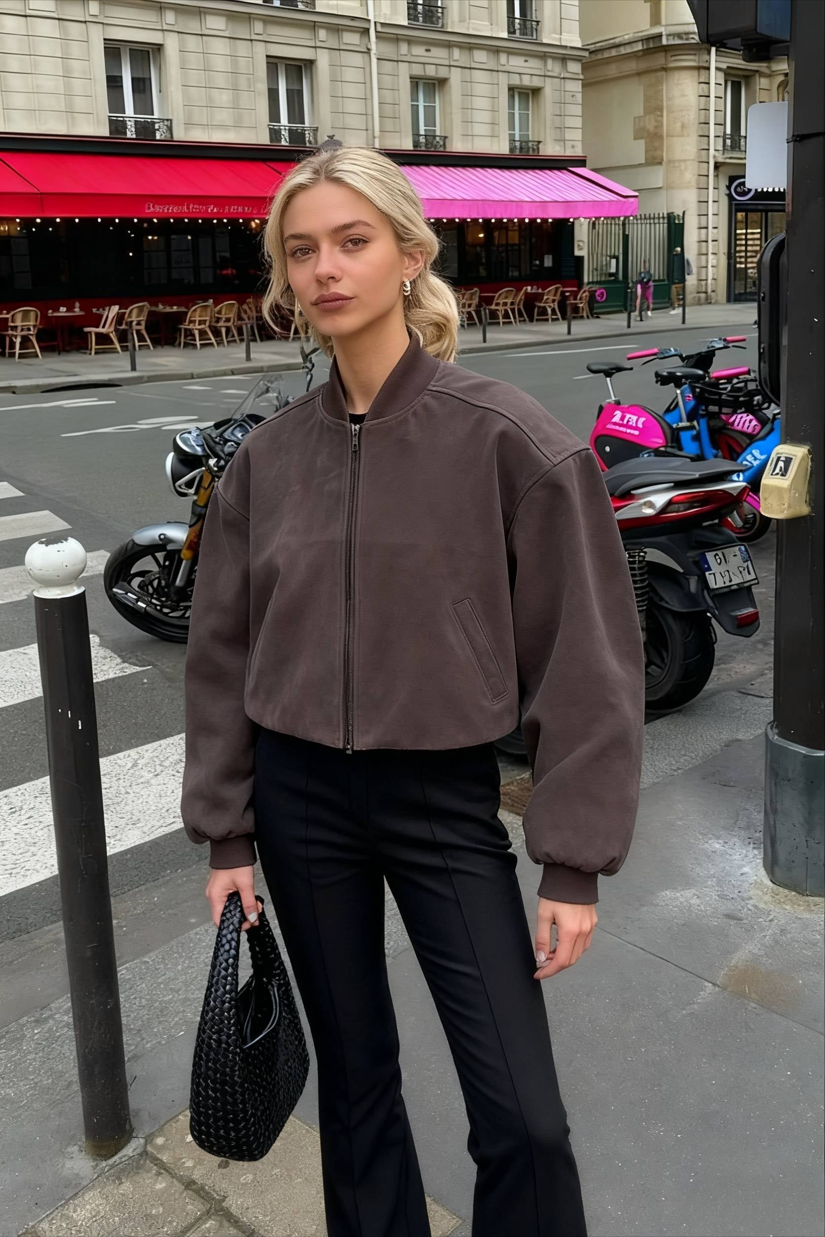 Retro Gray Suede Pilot Stand Collar Zip Jacket