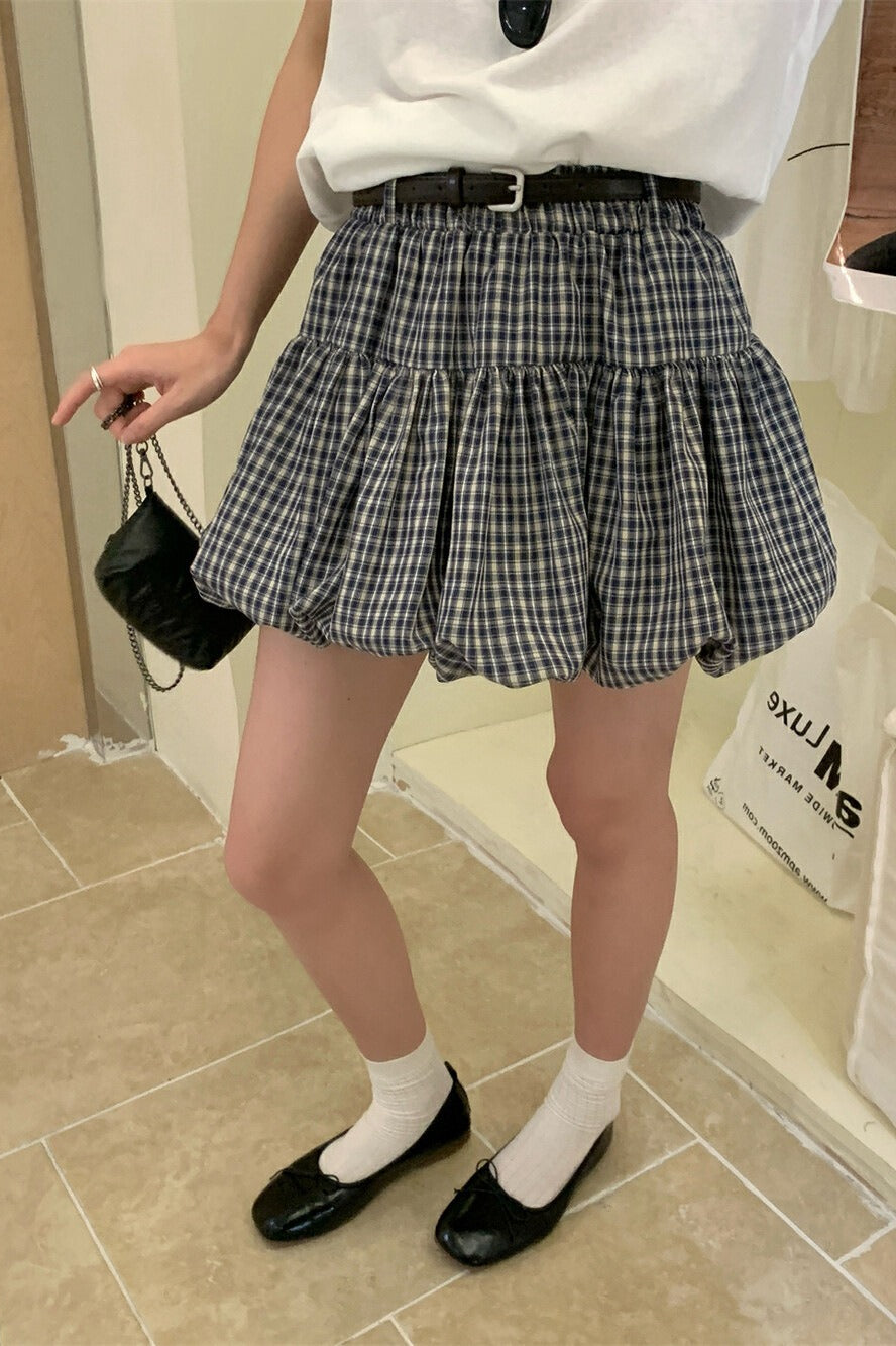 Gonna corta a vita alta a quadri Tulip