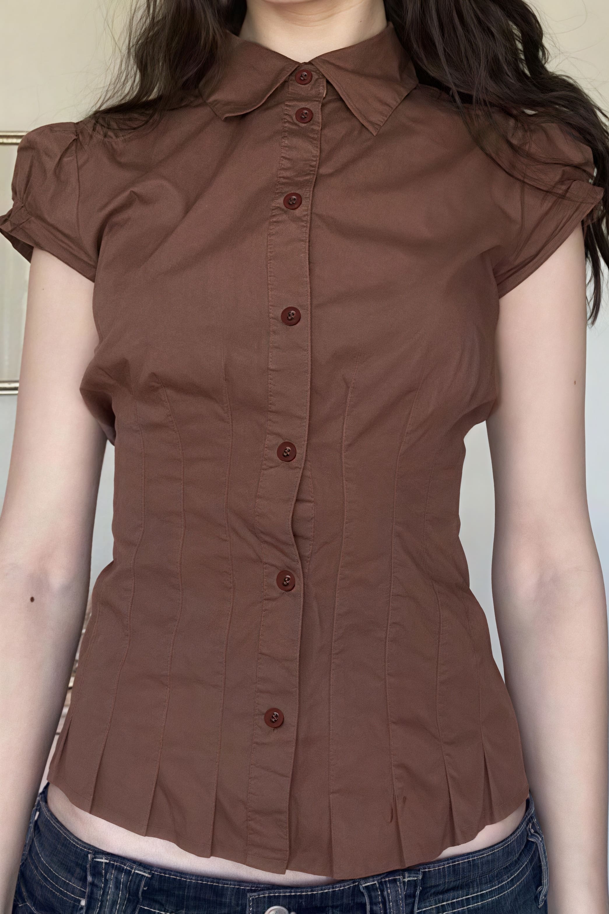 Blusa Doce e Picante com Gola e Manga Bufante