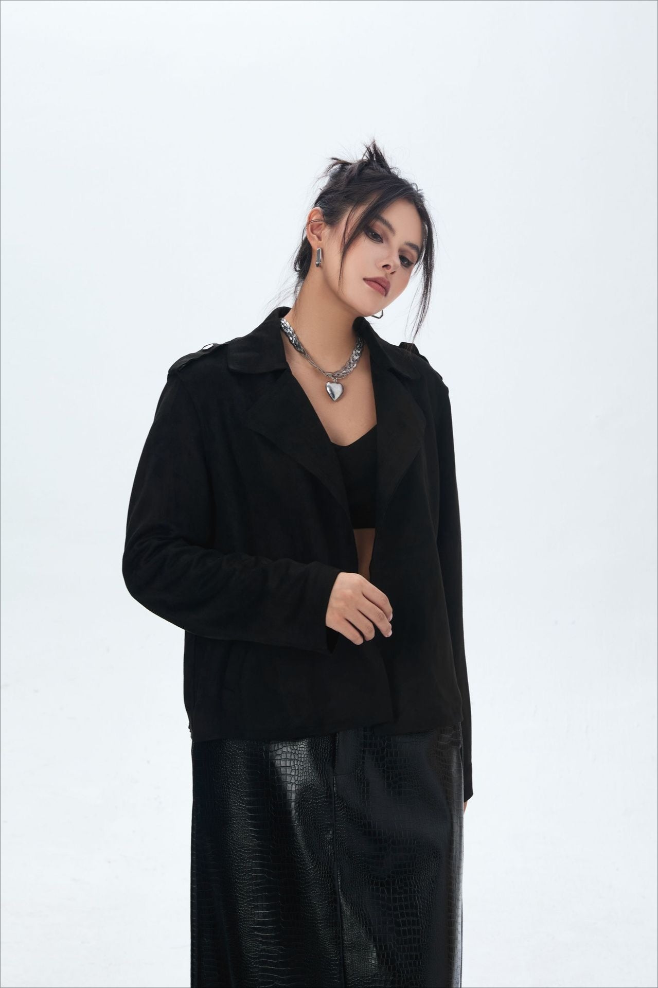 Veste motard en daim à ouverture avant