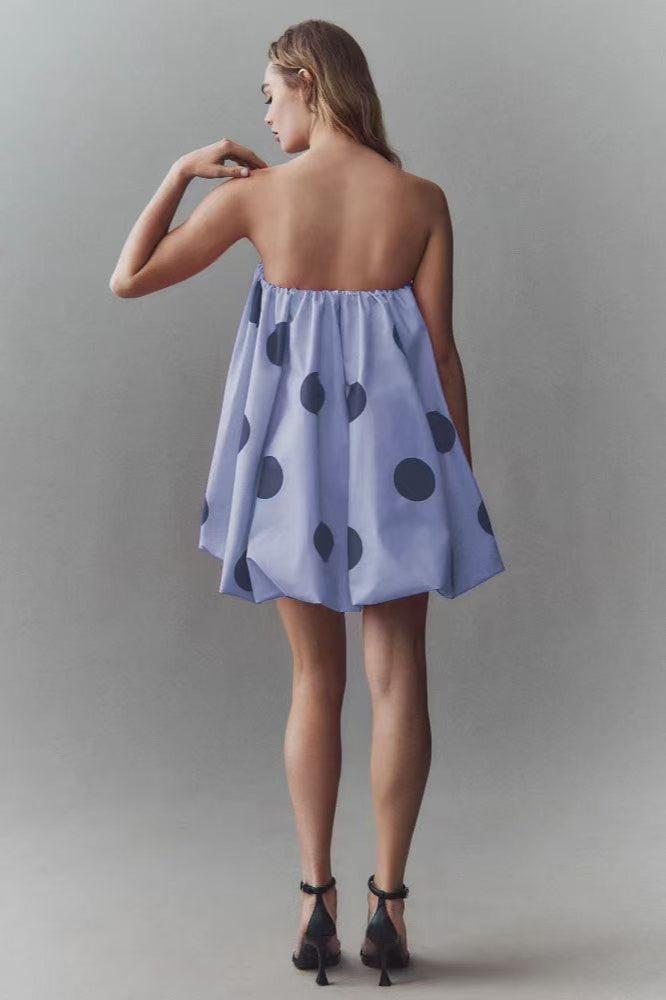 Vestito Mini Attillato Senza Spalline a Pois Sexy