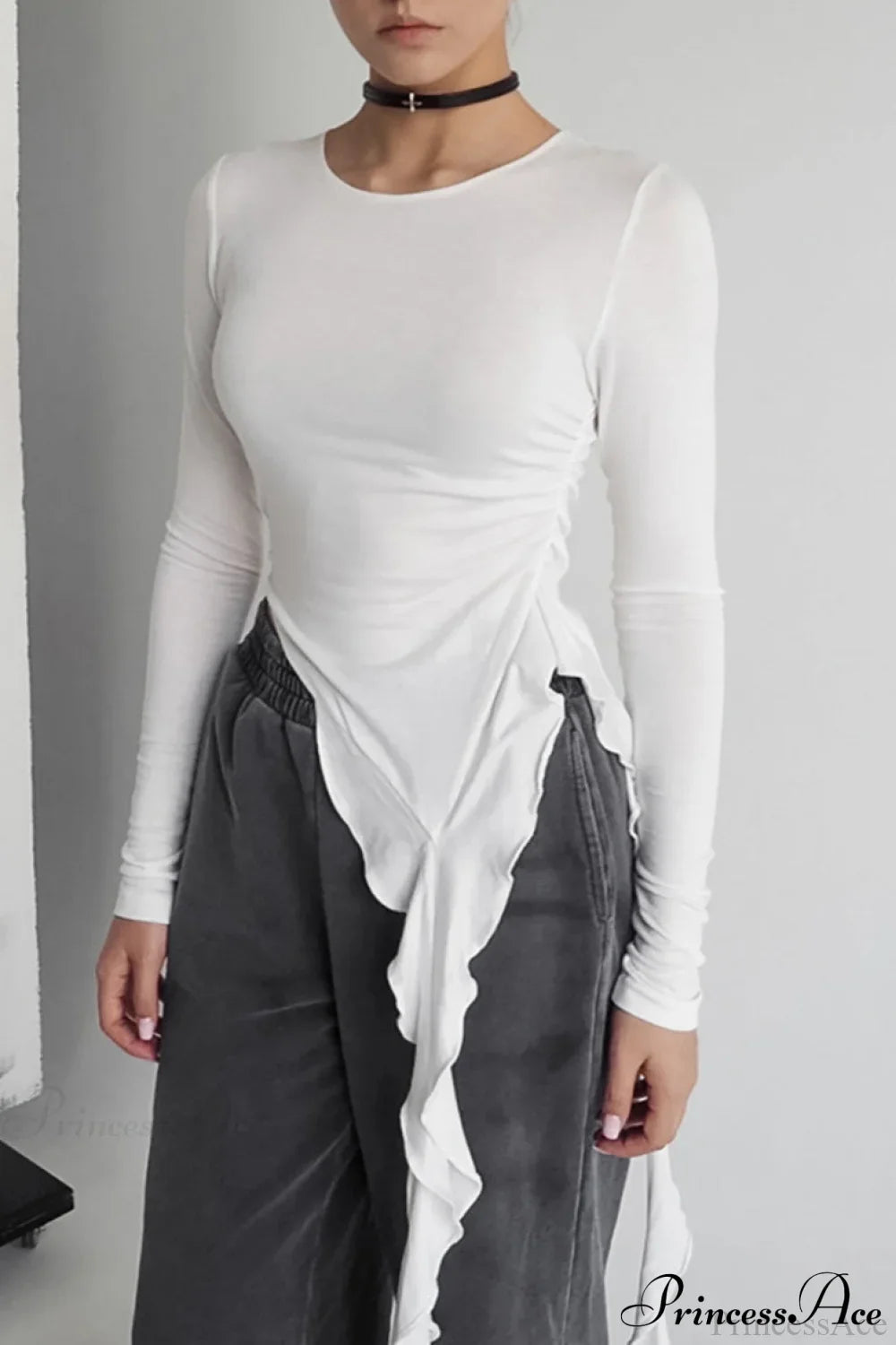 Asymmetric Knitted Slim Long Sleeve Tee