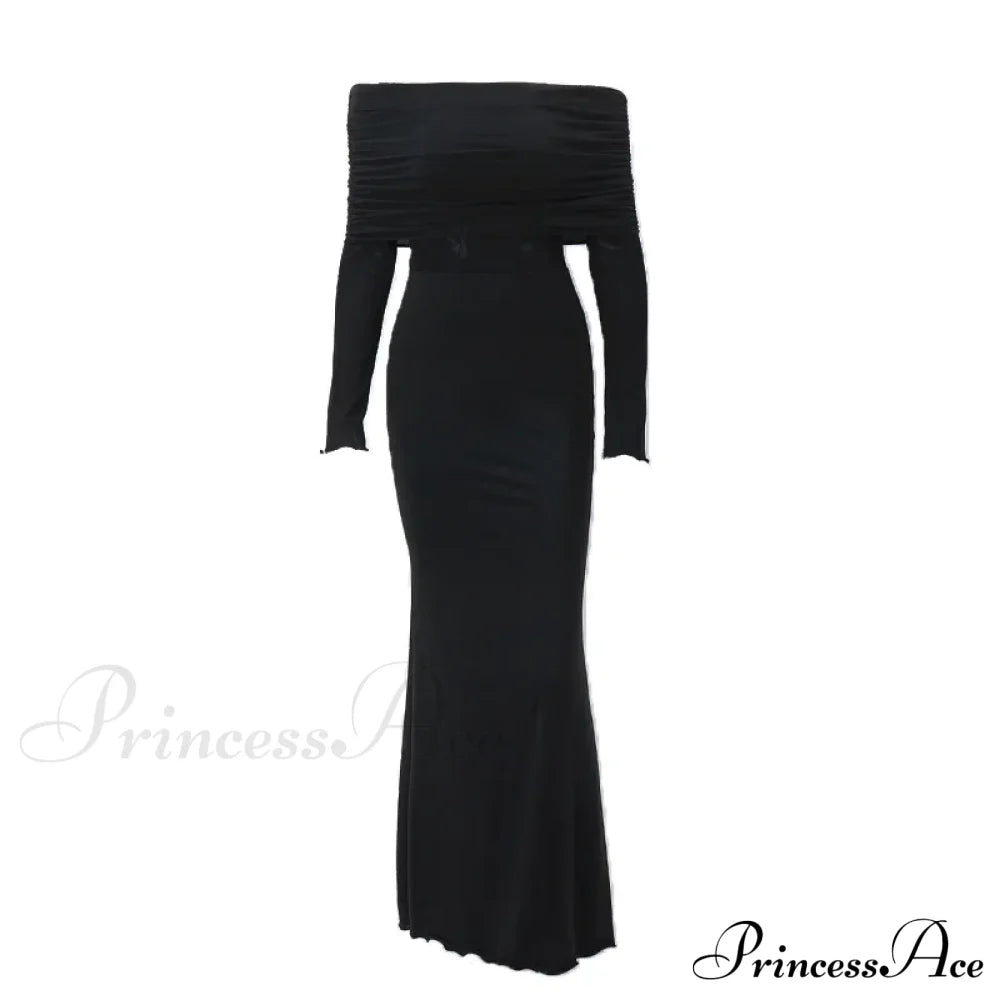 Vestido largo ajustado de calle para club, sin tirantes, con encaje negro y parches, estilo sexy de otoño