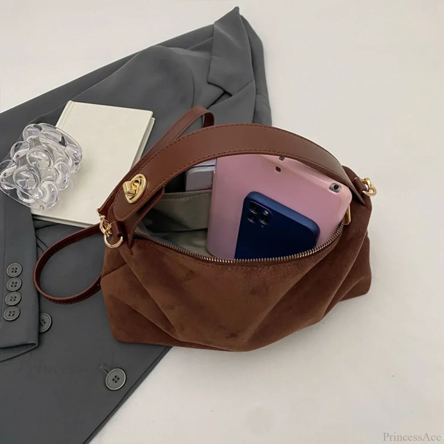 Borsa a mano in pelle bovina scamosciata opaca autunno inverno