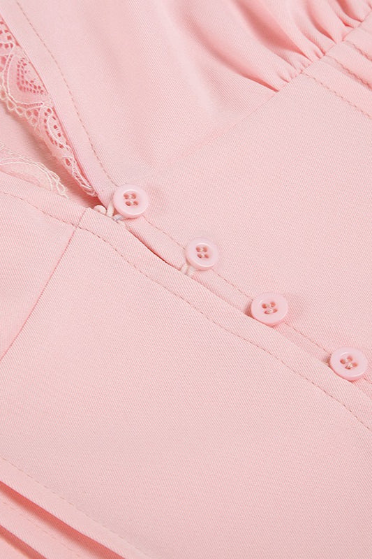 Lace Patchwork V Neck Puff Sleeve Blouse