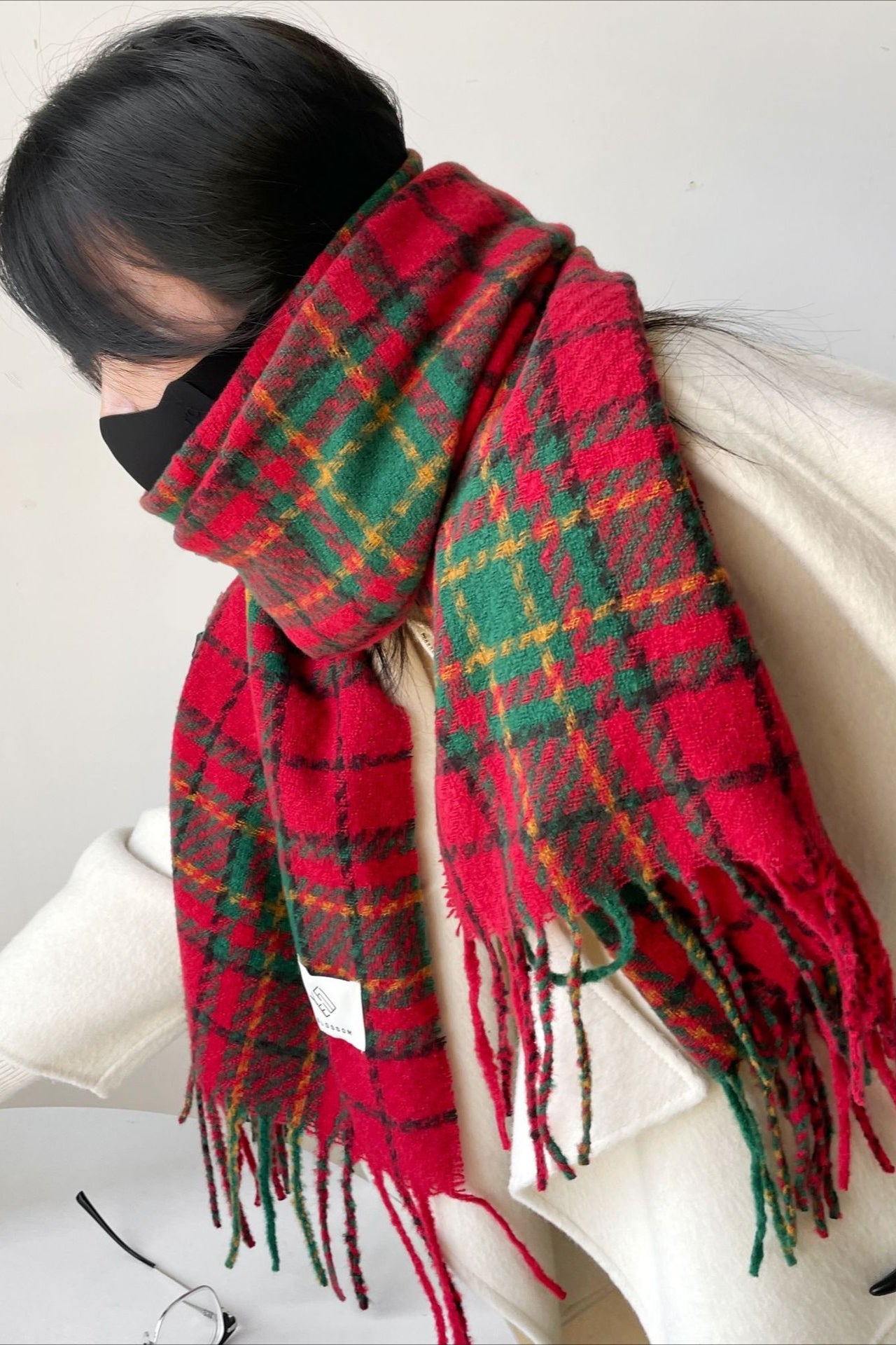 Soft Plaid Mohair Blend Scarf
