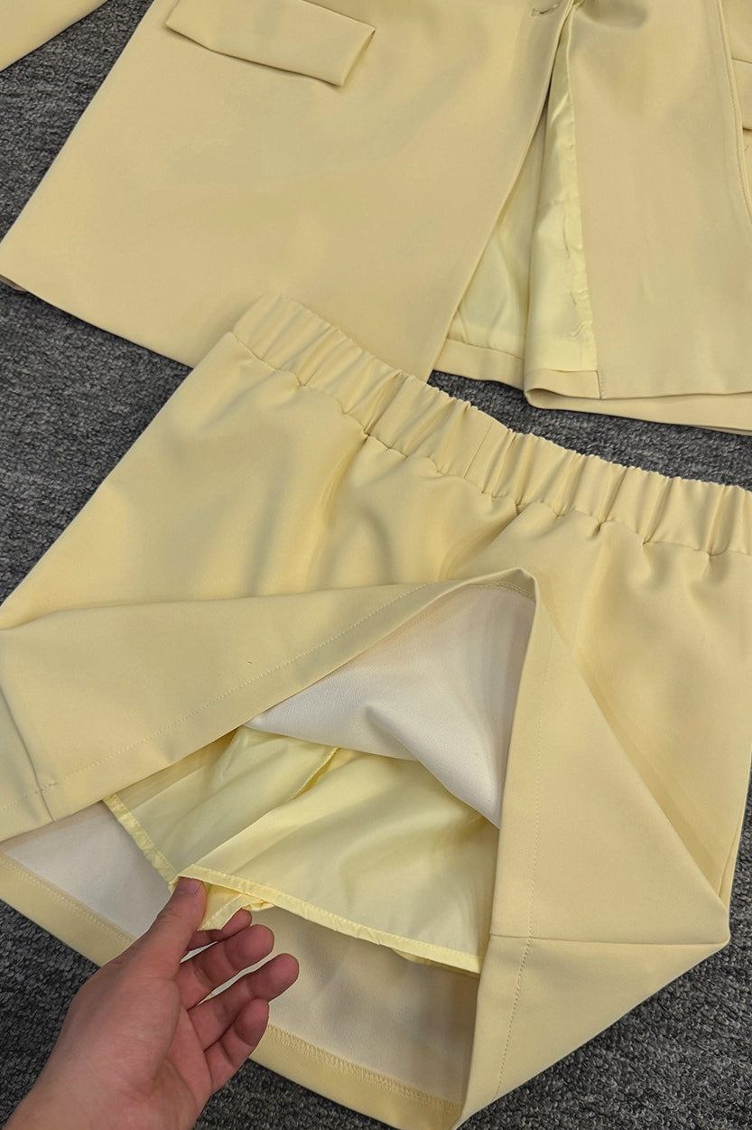 Loose Fit Blazer and High Waist Skirt Two Piece Short Set