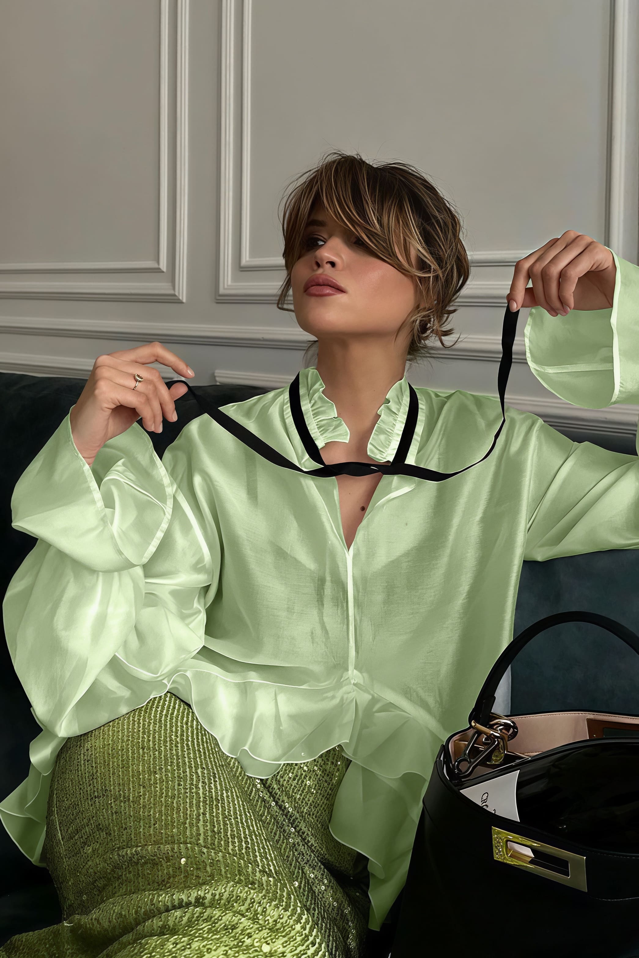 Sheer Flare Sleeve Chic Sexy Blouse