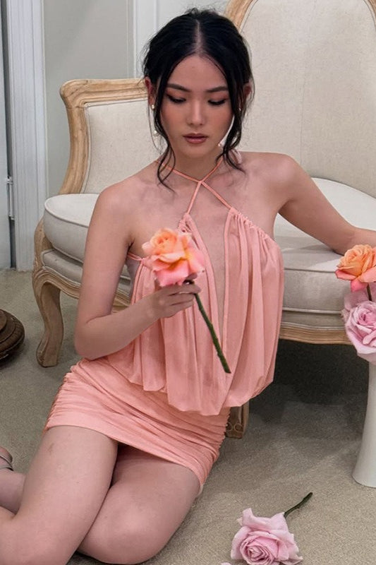 Sexy Neckholder Rückenfreies Figurbetontes Minikleid mit V-Ausschnitt