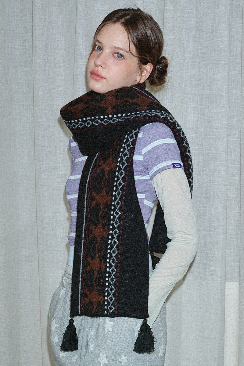 Wool Blend Fair Isle Fringed Soft Scarf