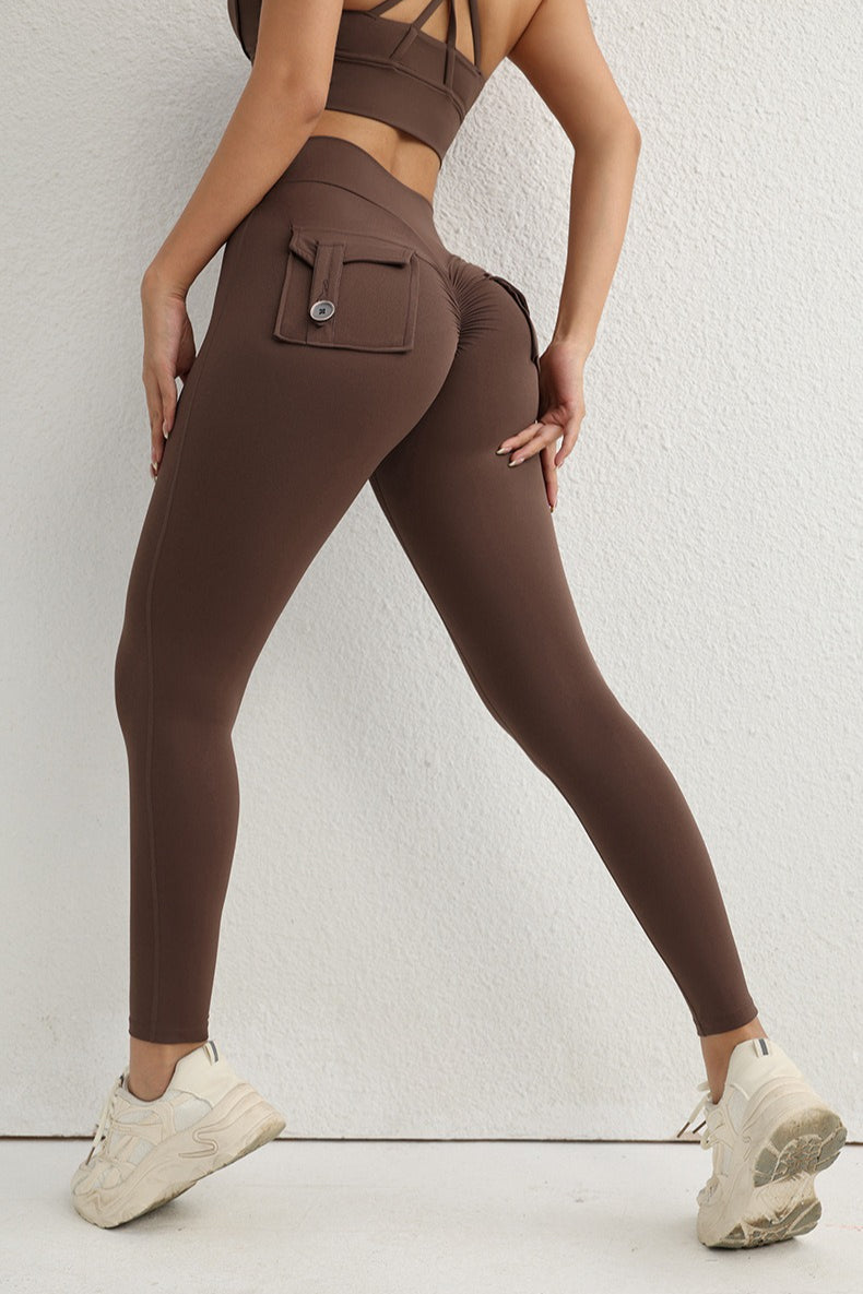Leggings taille haute pour fessier avec bouton utilitaire