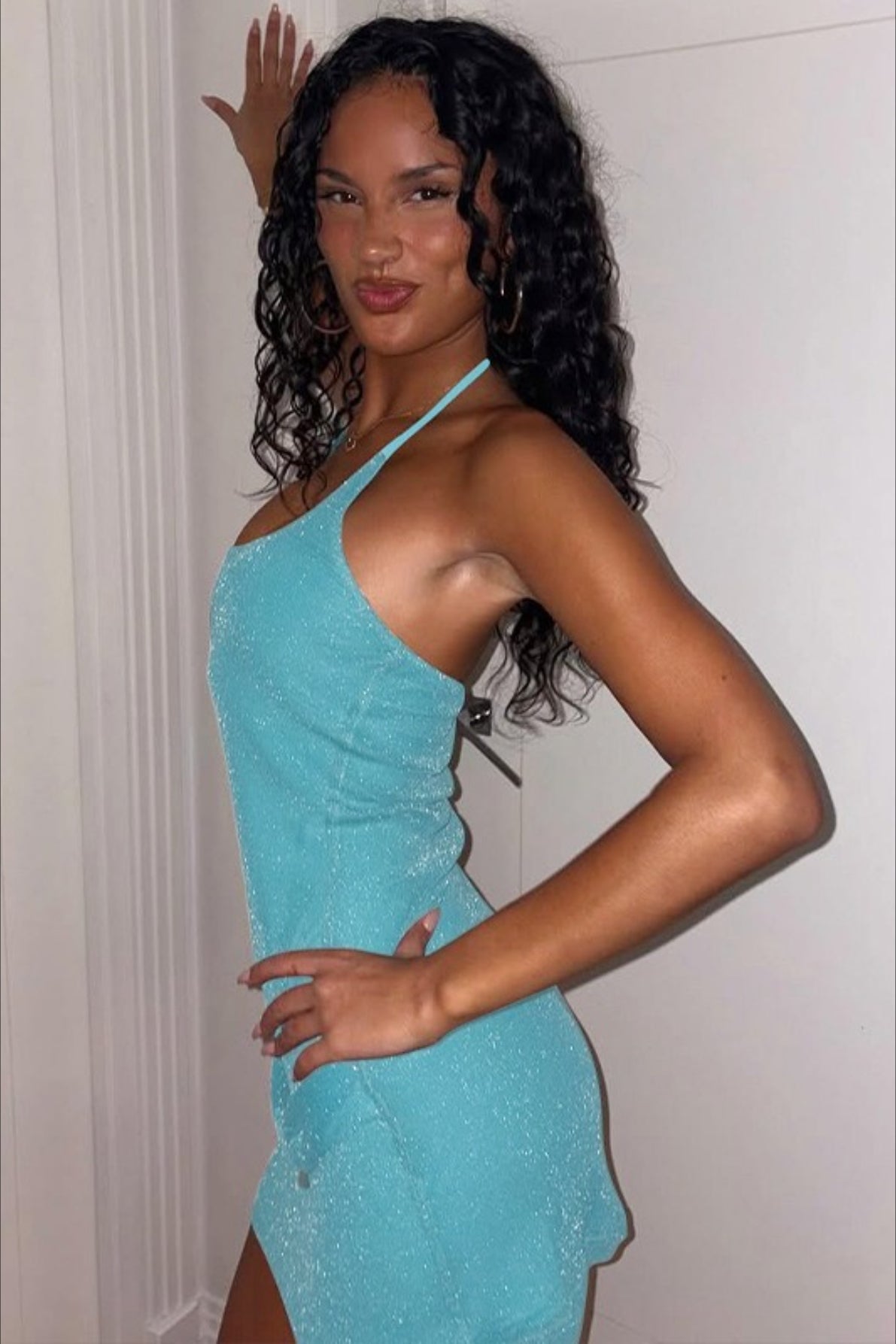 Sexy Halter Neck Slit Shiny Bodycon Dress