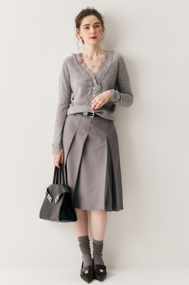 Cashmere Lace-Trimmed V-Neck Knit Cardigan