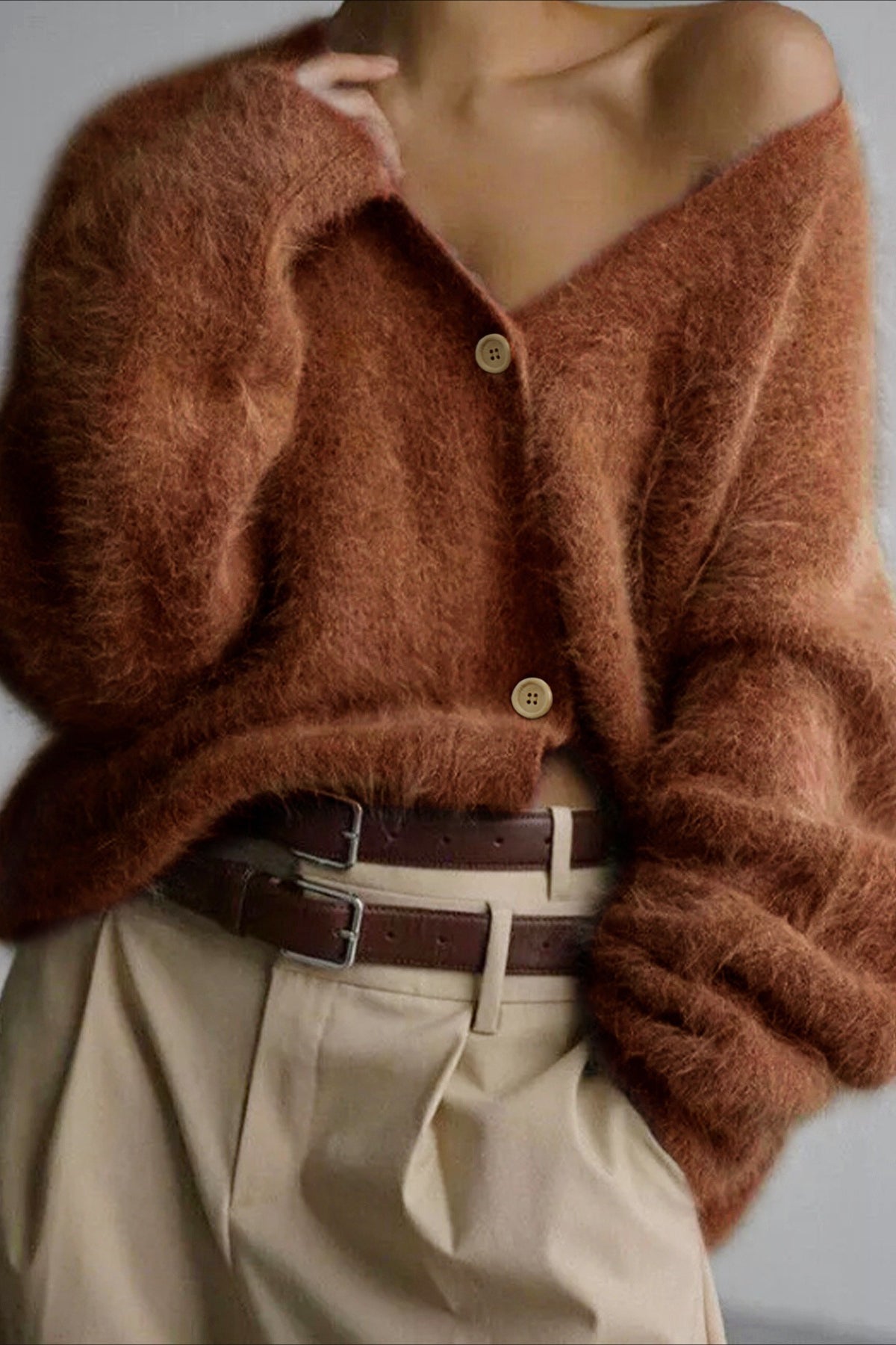 Cardigan à manches longues avec col en V et boutons