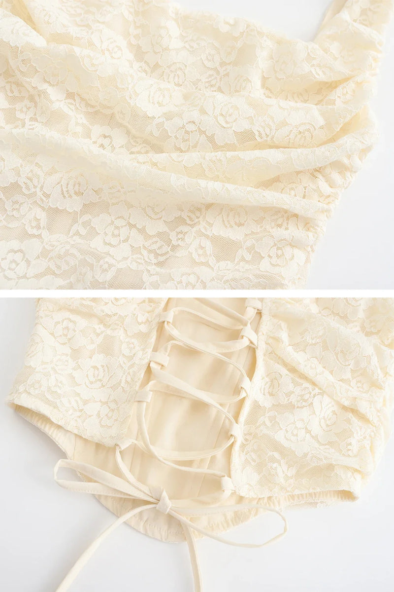 Top corto elegante con lacci e gonna lunga abito bohemien