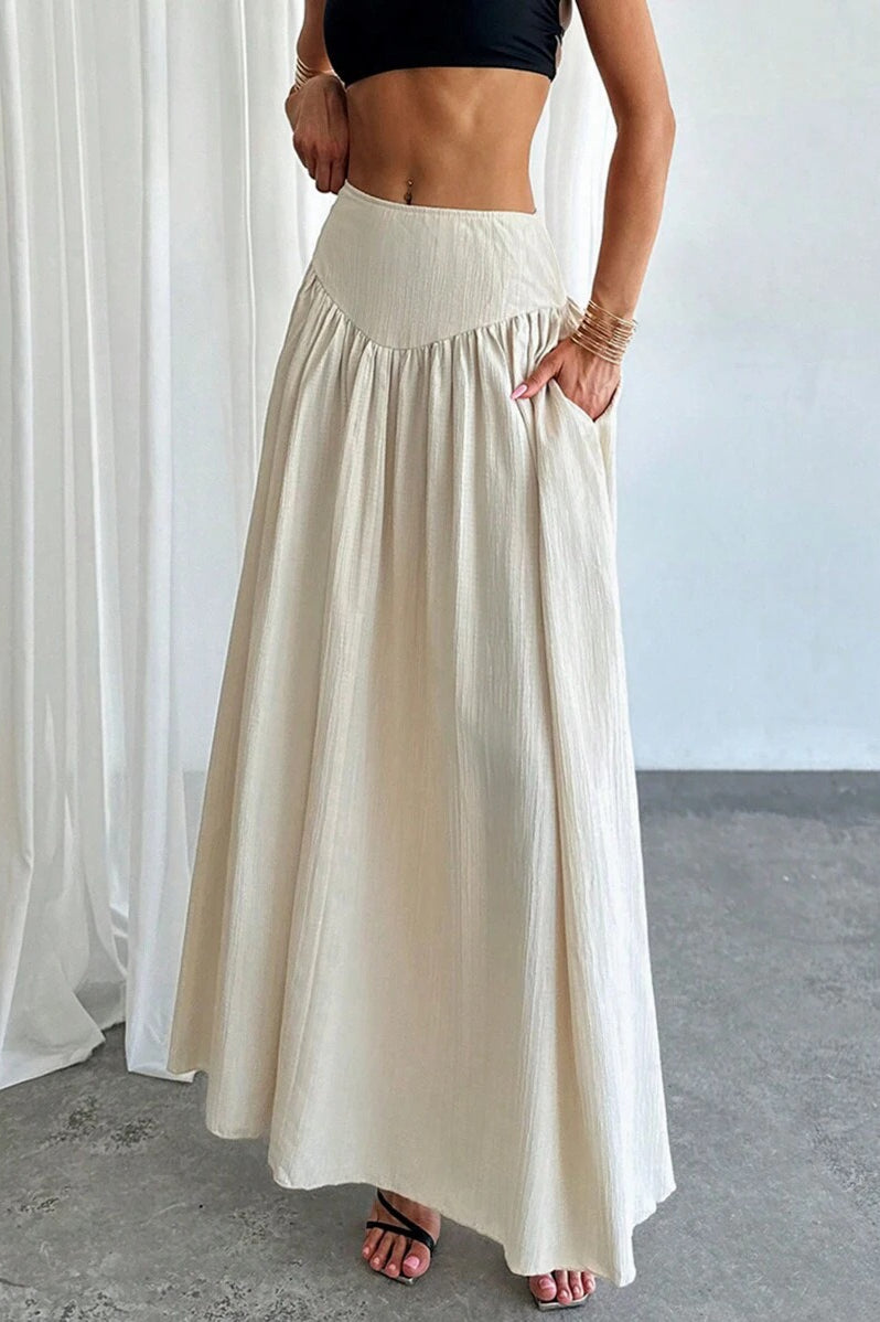 Rüschiger Rock mit hohem Bund, A-Linie, Gürtel und Seitentasche, elegant