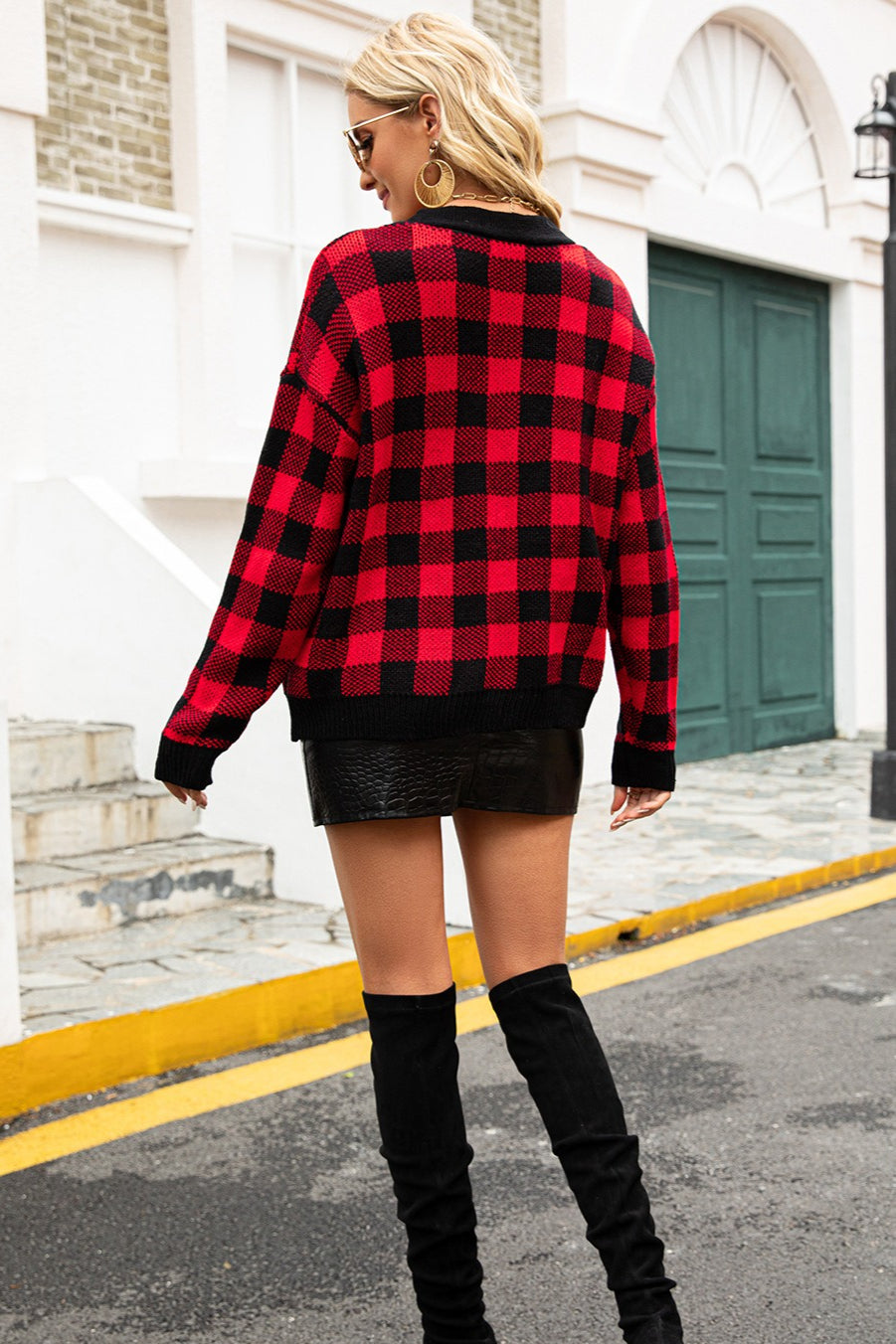 Fitted Tartan Button Cardigan