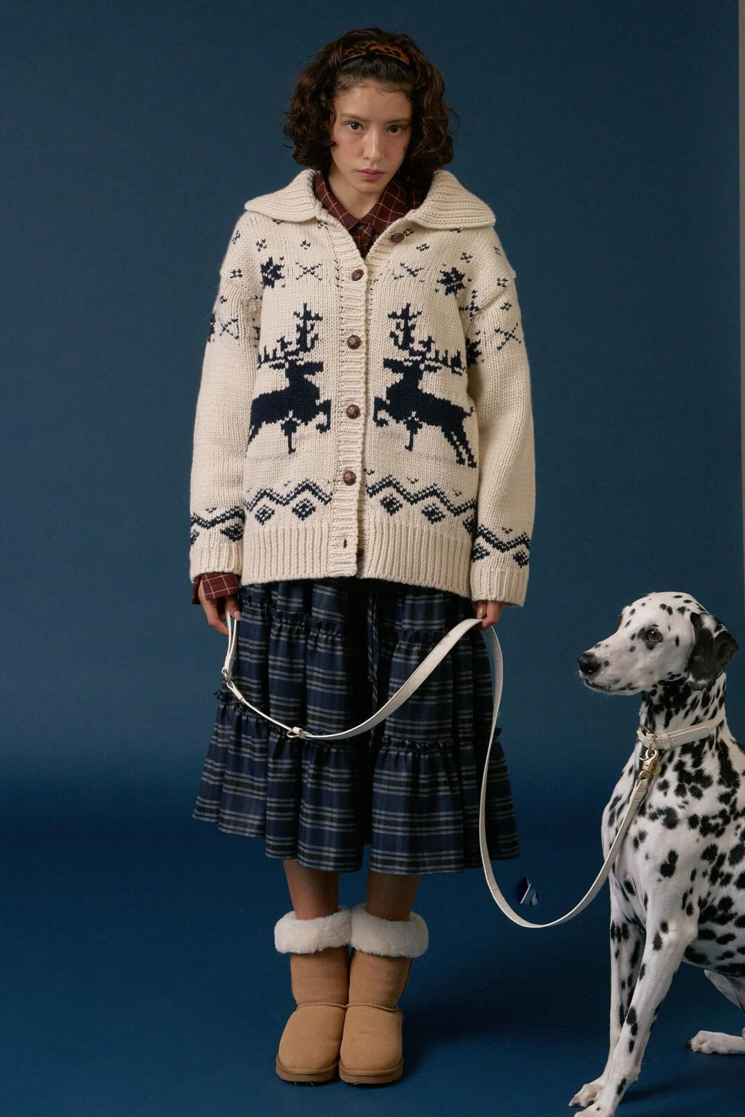 Fair-Isle-Kontrast Rentierkragen Pullover