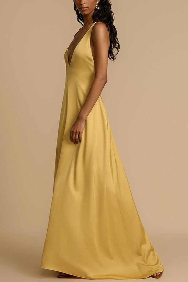 Backless Satin Slip Maxi Dress
