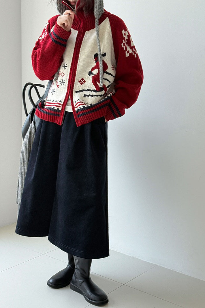 Retro dvojitý svetr na zip