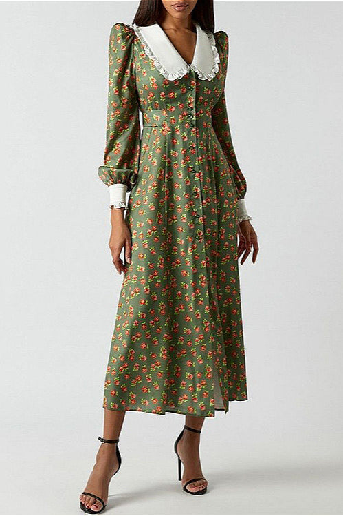 Kragen Tailliert Modisches Blumenkleid