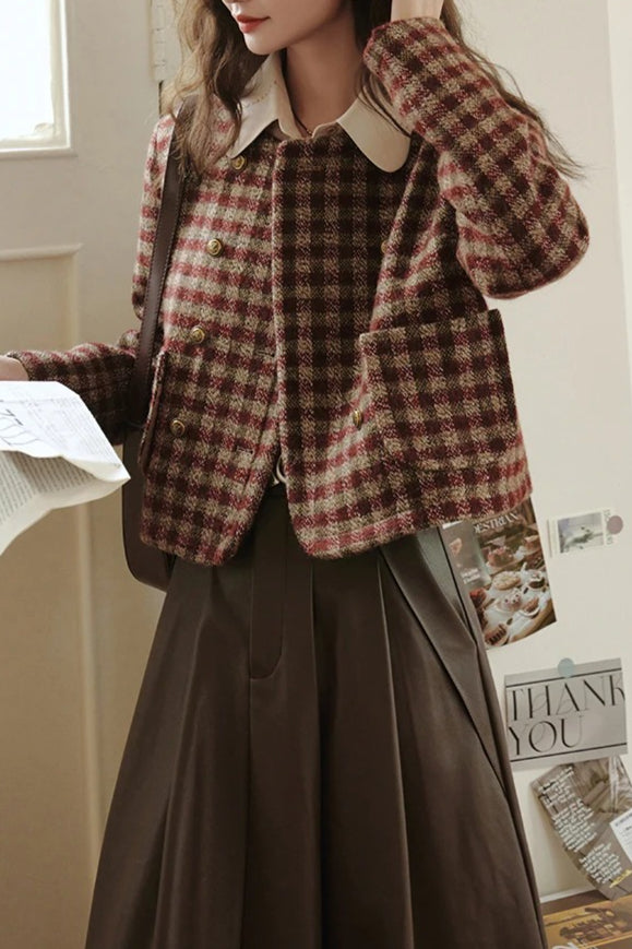 Chaqueta antigua de cuadros con un solo botón