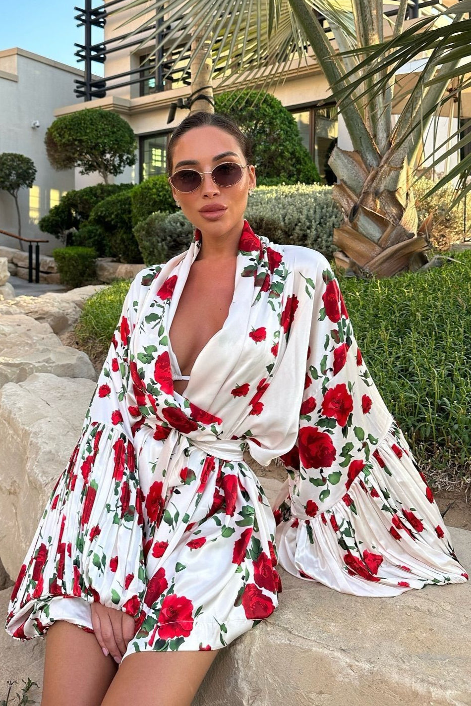 Frisches Blumenmuster Minikleid mit Laternenärmeln