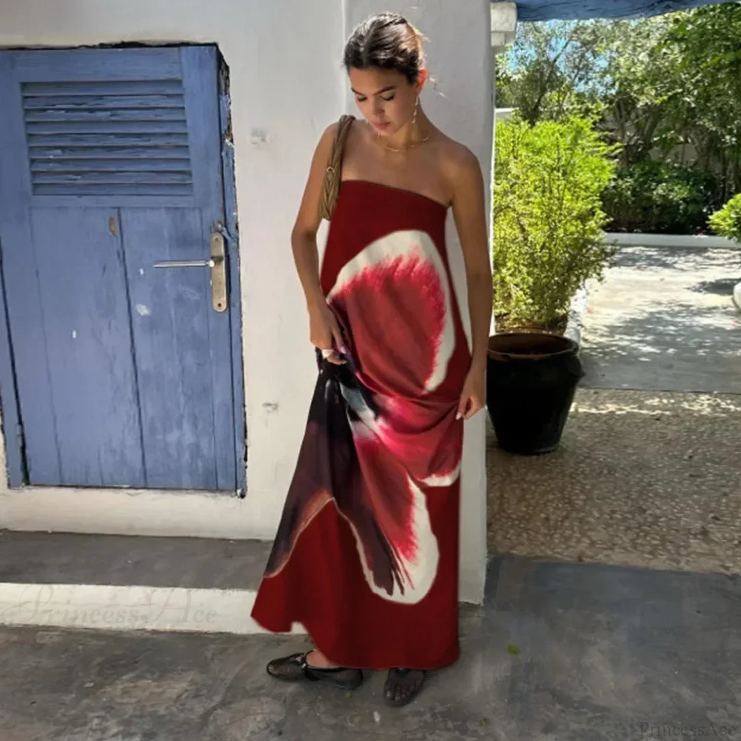 Rückenfreies Schulterfreies Kleid mit Blumenmuster