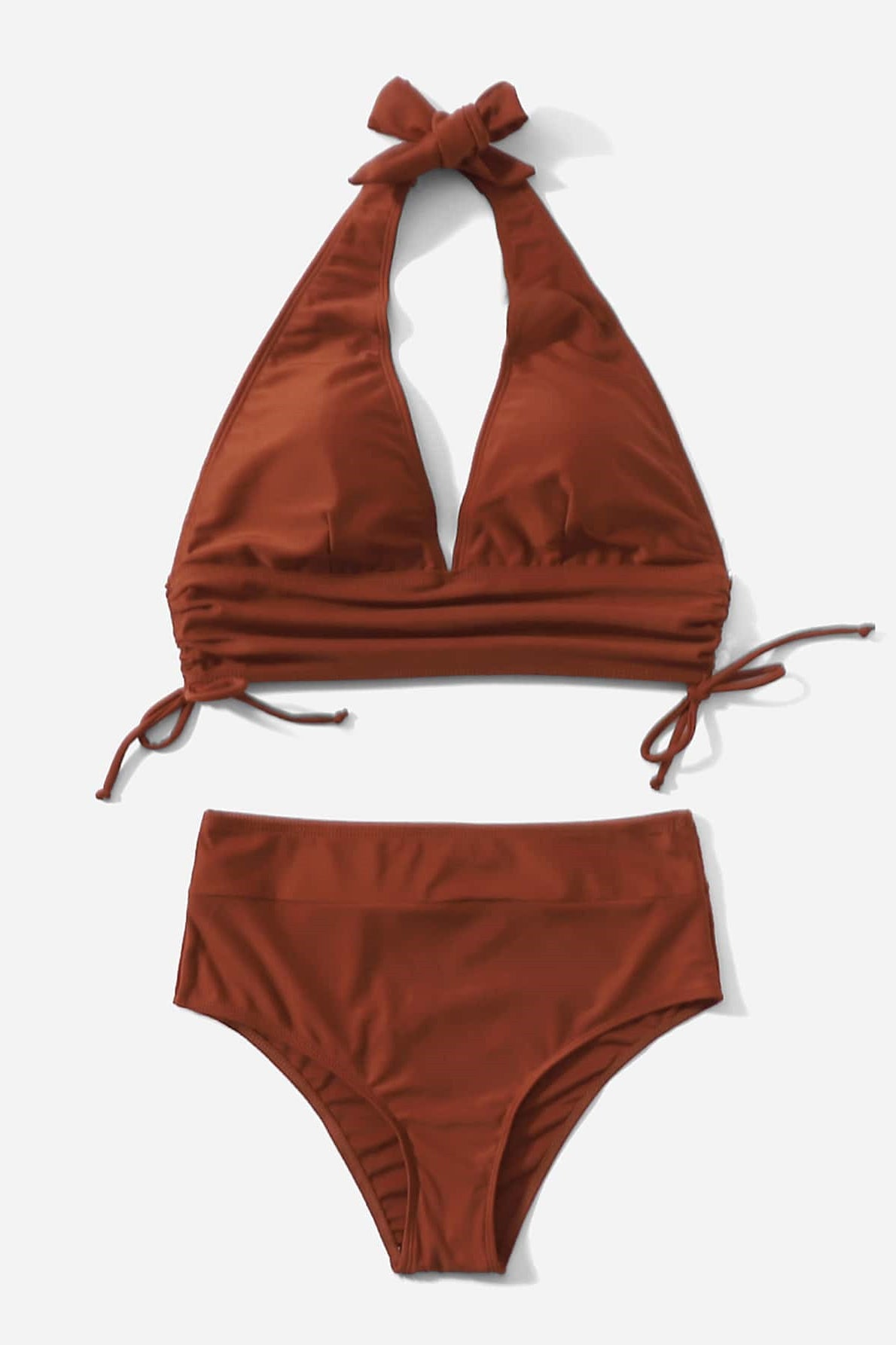 Costume da bagno due pezzi a vita alta tinta unita