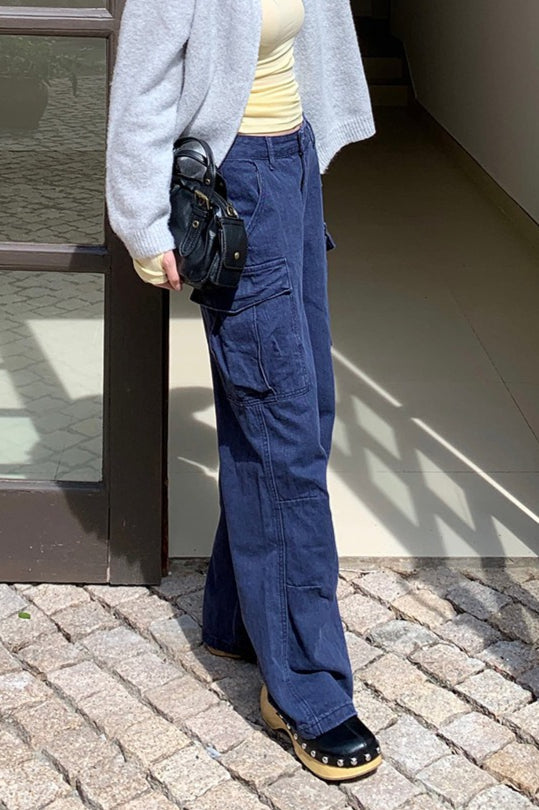 Strukturierte Cargo-Stiefelhose Freizeitjeans