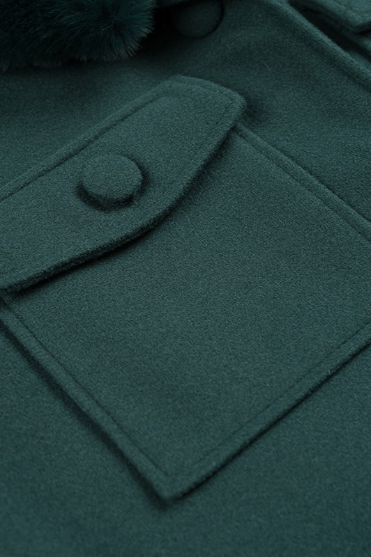 Giacca di lana verde con collo in pelliccia staccabile