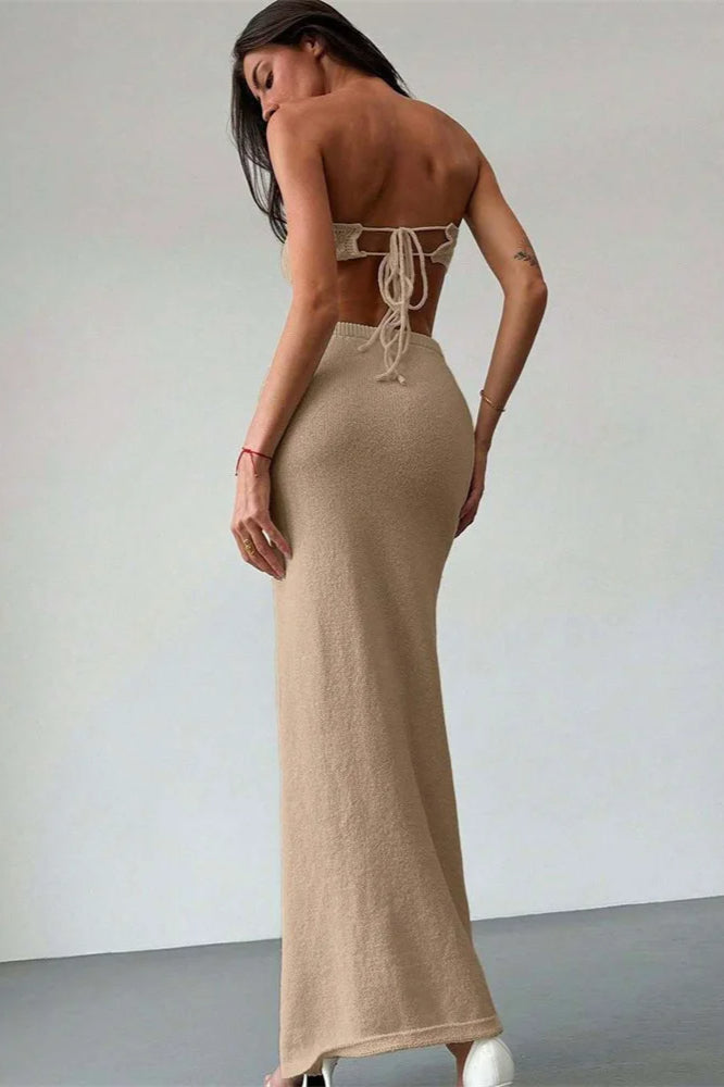 Gestricktes Blumenmuster-Patchwork-Röhrenoberteil Boho-Kleid