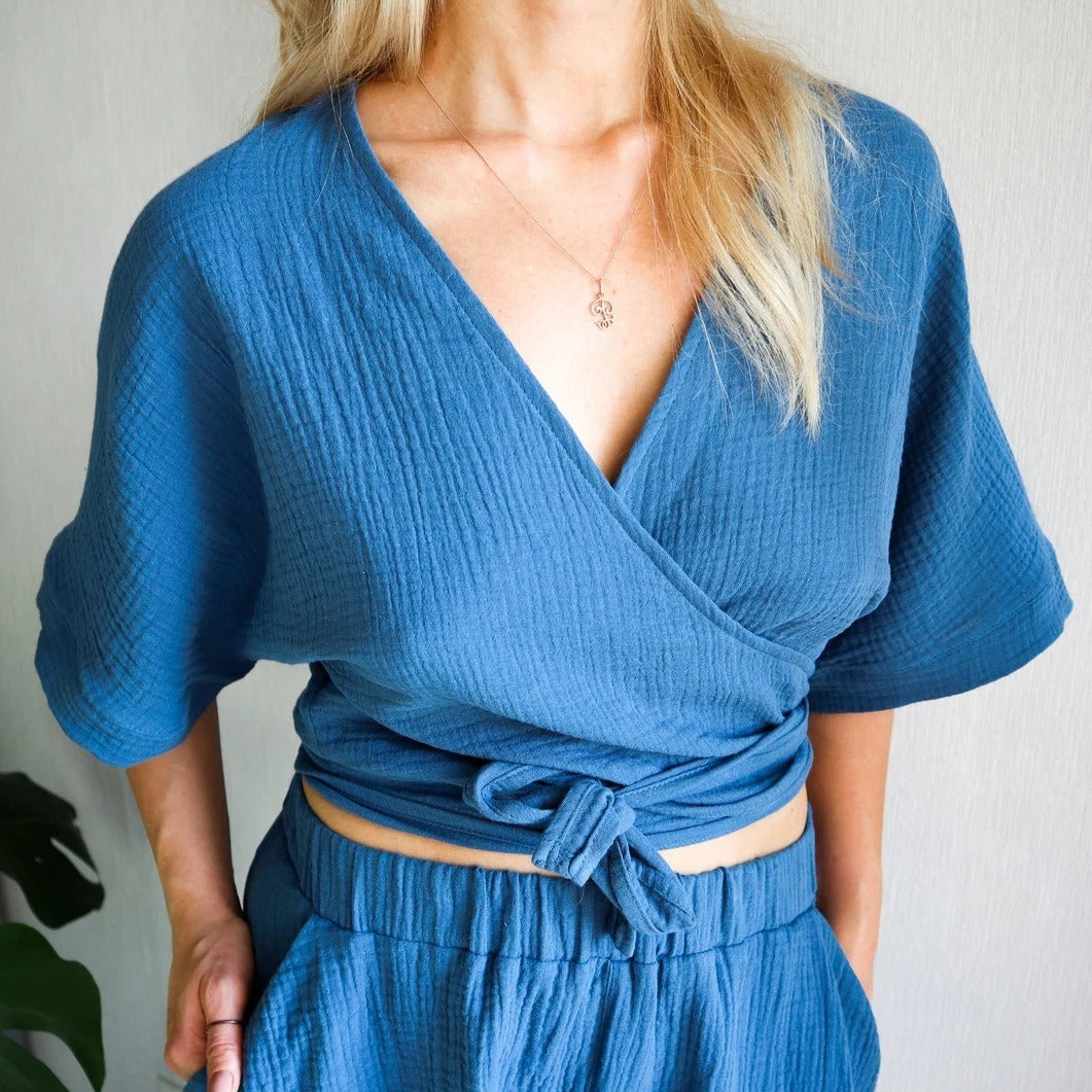 Minimalist Solid Cotton Tie Side Blouse