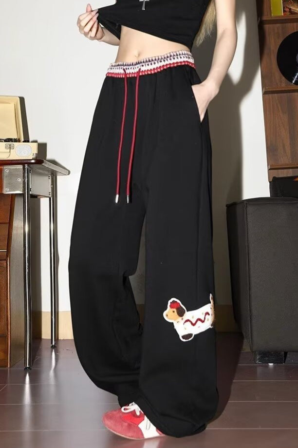 Print Loose Straight Leg Sweat Pants