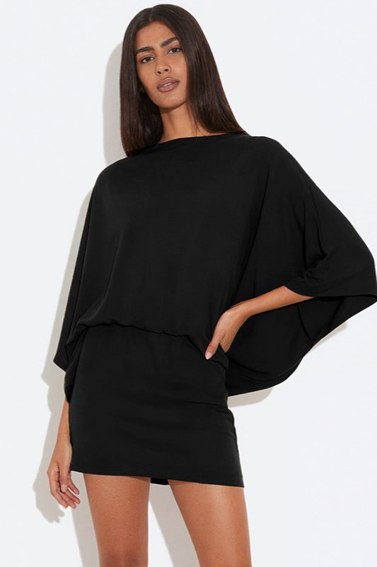 Chic Back Deep V Cowl Neck Loose Mini Dress