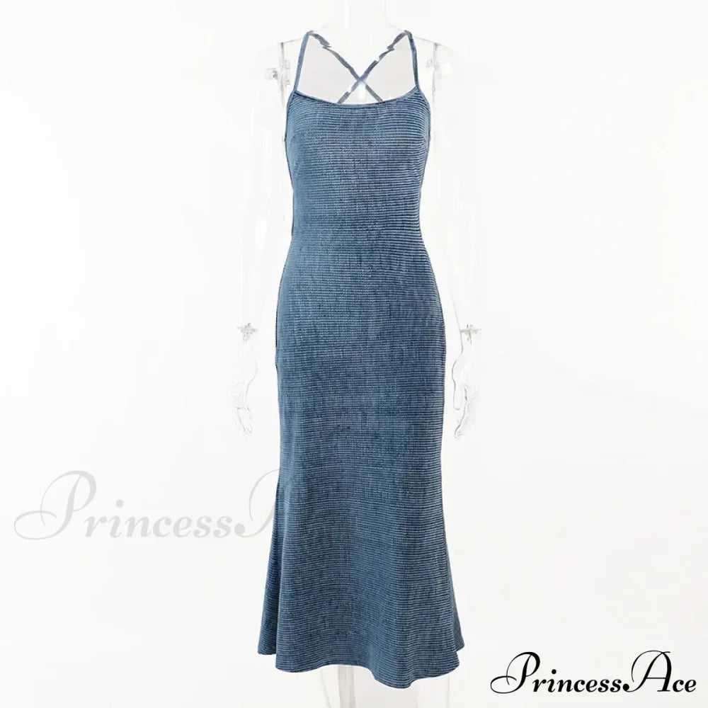 Robe de plage en maille sexy à fines bretelles, dos nu sans bretelles, à lacets, pour femme, robe moulante de vacances pour club