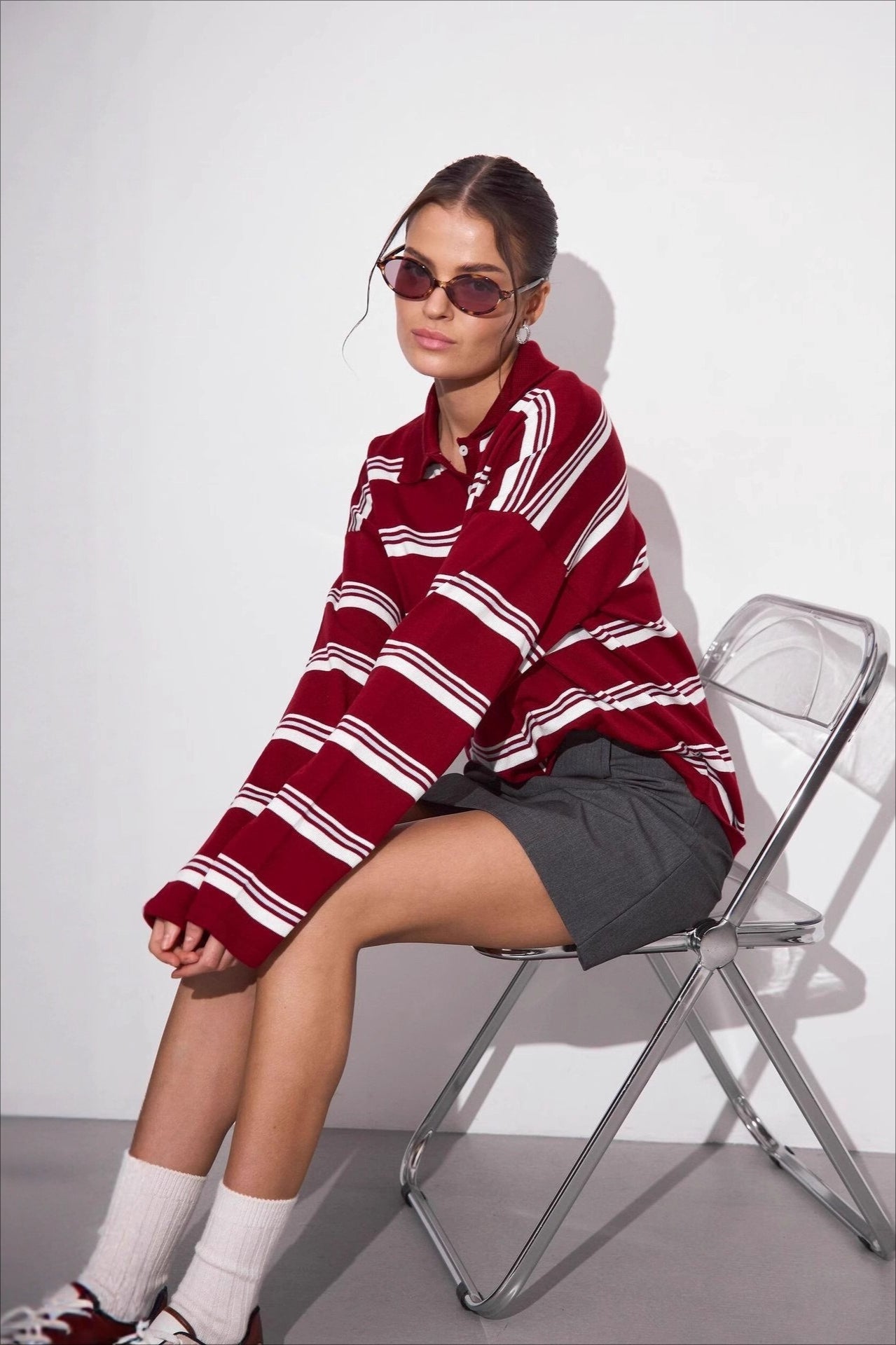 Blouse rayée à manches longues avec col décontracté