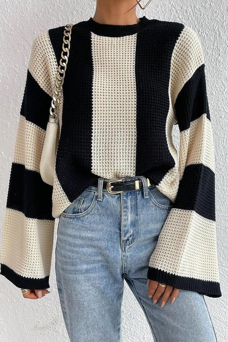 Unique Striped Crewneck Niche Stylish Knit Sweater