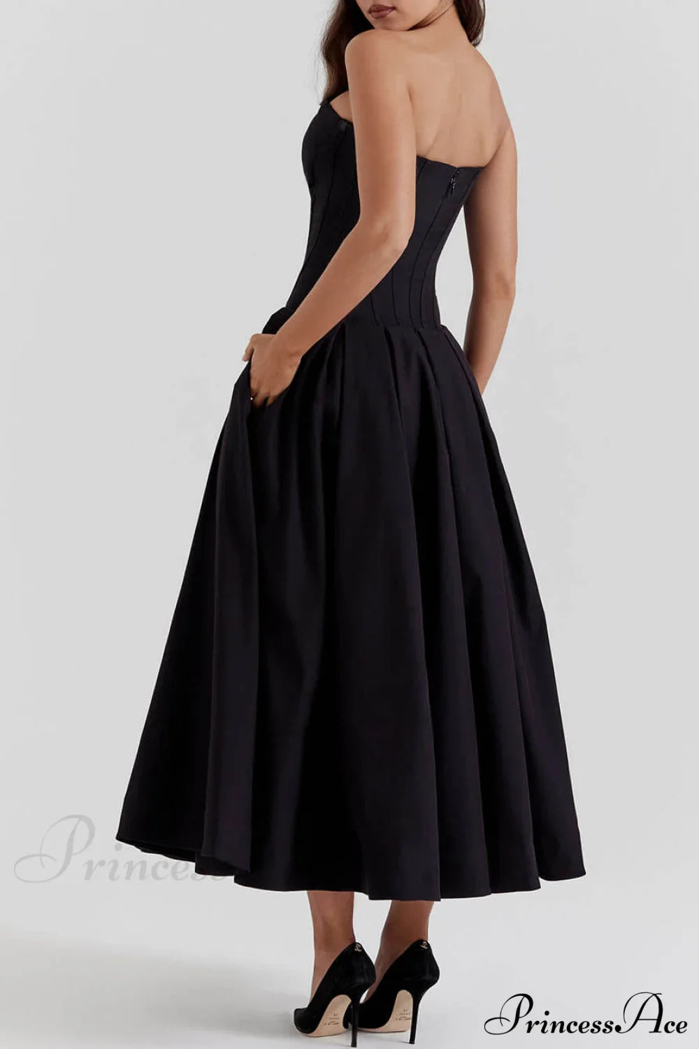 Black Strapless Stylish Midi Dress