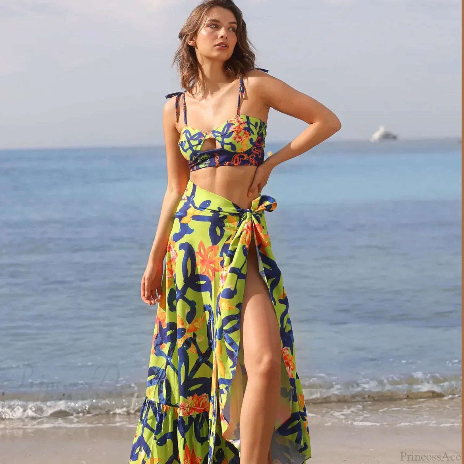 Blue Demon Eye High Waist Two Piece Set